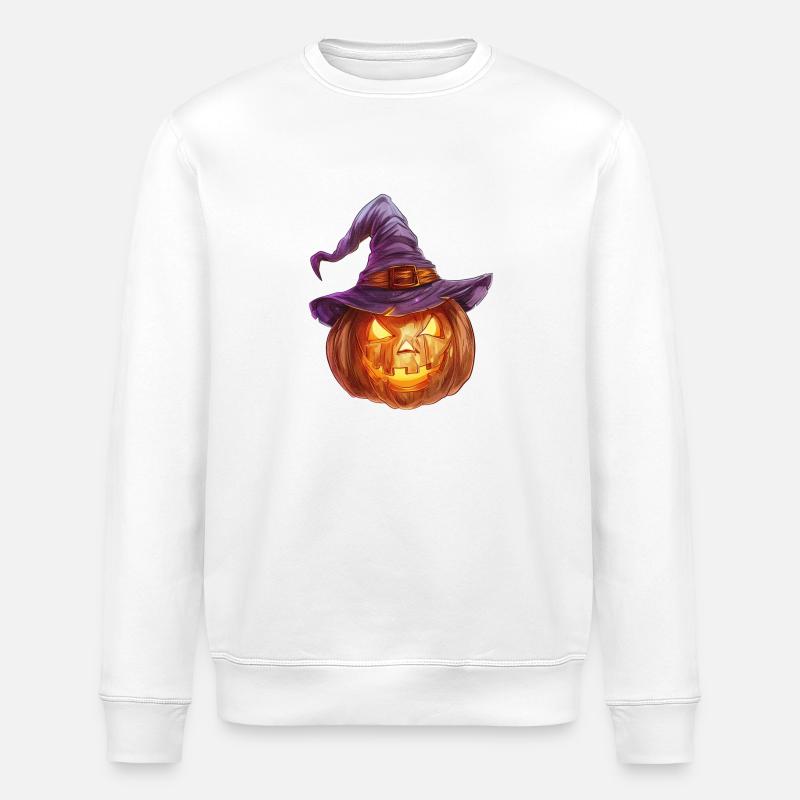 Eerie jack-o'-lantern with witch hat - Stanley/Stella ROLLER Unisex Organic Sweatshirt - white