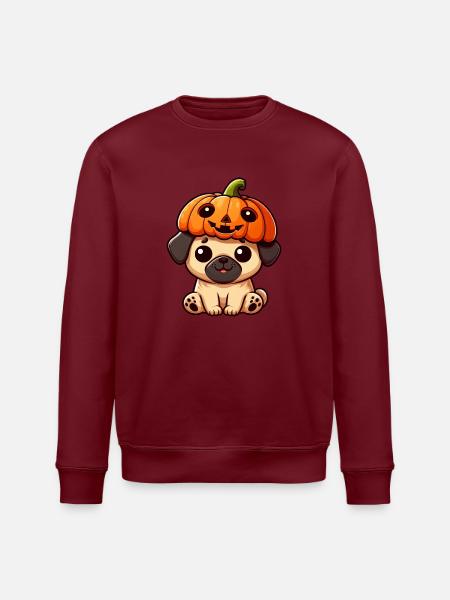 Söt, Halloween, Pumpa, Mops, Hund, Tecknad Oktober, - Ekologisk sweatshirt ROLLER unisex från Stanley/Stella - vit