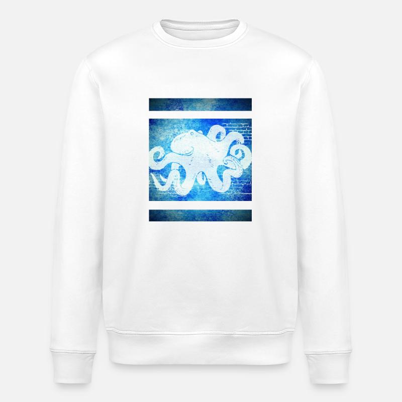 Octopus bleu - Sweat bio ROLLER Stanley/Stella Unisexe - blanc