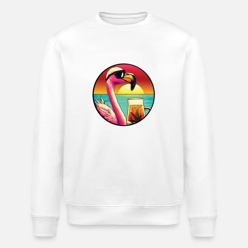 Flamingo drinking beer - Stanley/Stella ROLLER Unisex Organic Sweatshirt - white