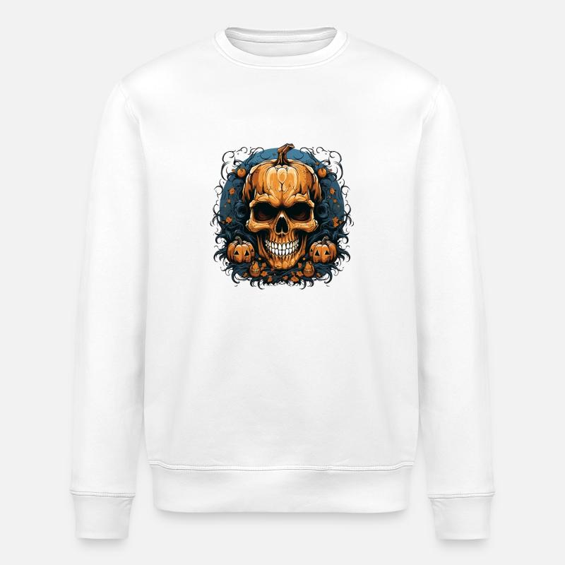 Funny Halloween Skull Pumpkin Design - Stanley/Stella ROLLER Unisex Organic Sweatshirt - white