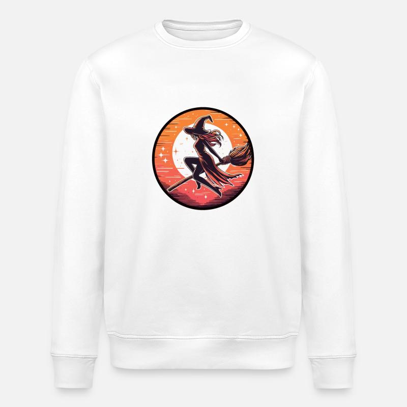 Witch on a broom - Stanley/Stella ROLLER Unisex Organic Sweatshirt - white