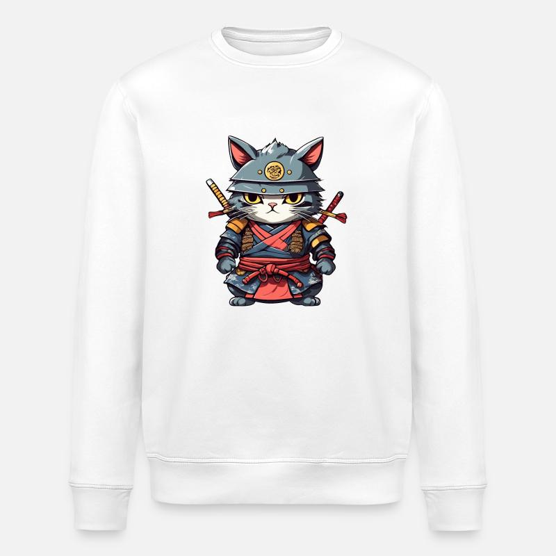 Chat samouraï #17 - Sweat bio ROLLER Stanley/Stella Unisexe - blanc