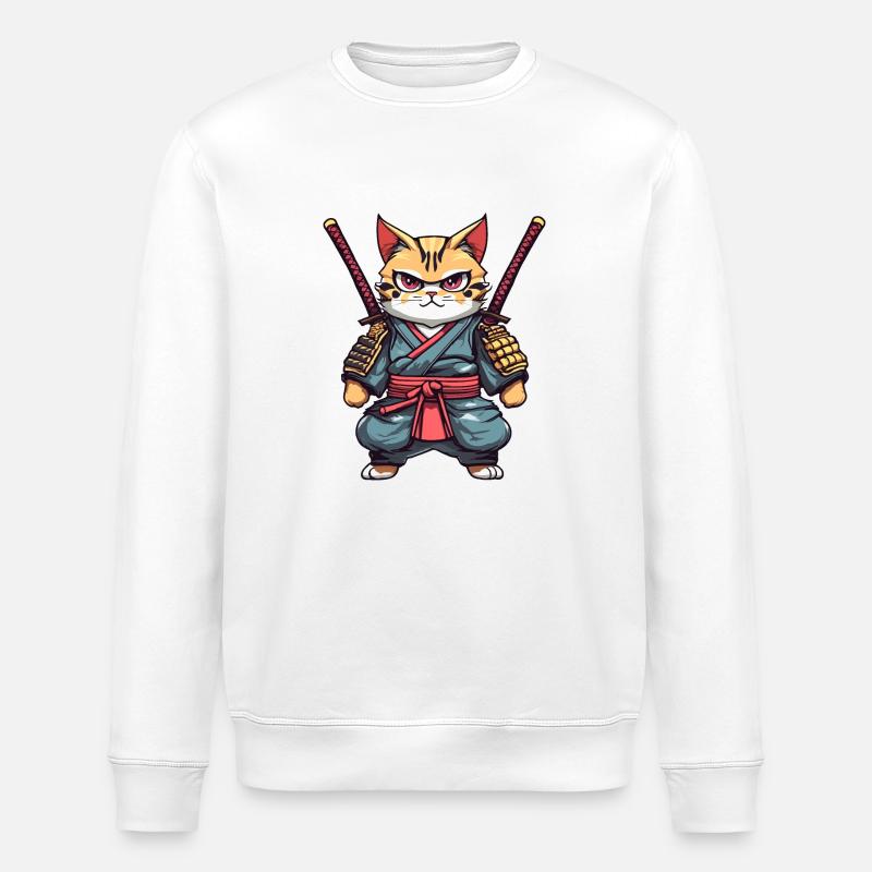 Chat samouraï #21 - Sweat bio ROLLER Stanley/Stella Unisexe - blanc