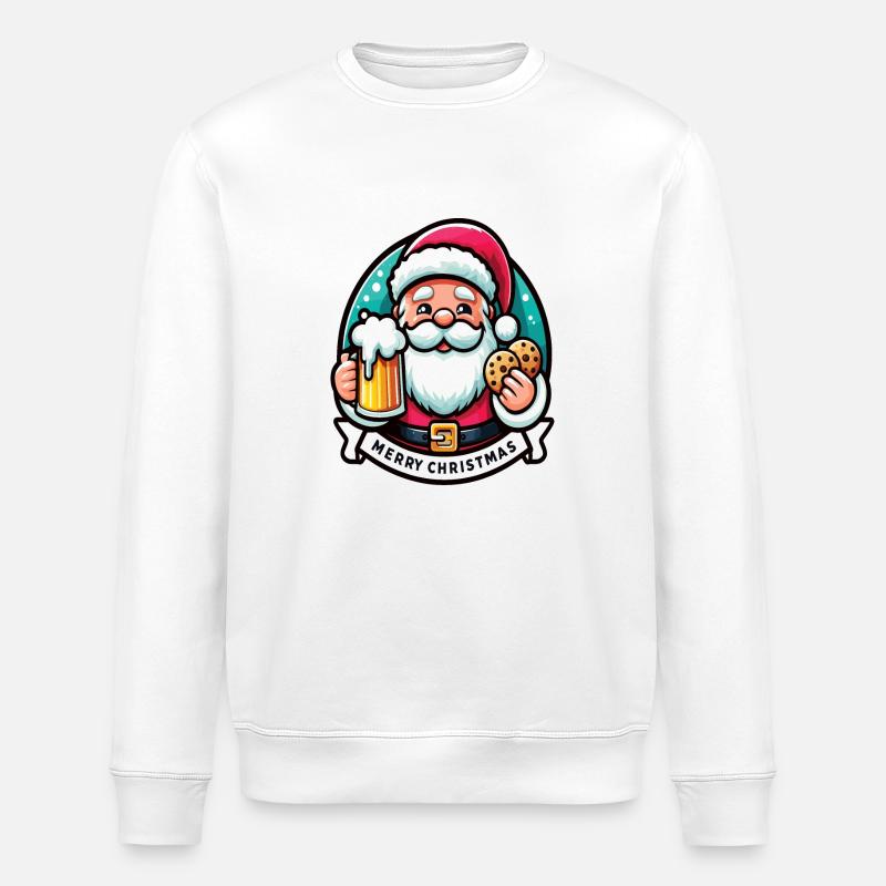 Weihnachtsmann mit Bier und Keksen - Stanley/Stella Unisex Bio-Sweatshirt ROLLER - Weiß