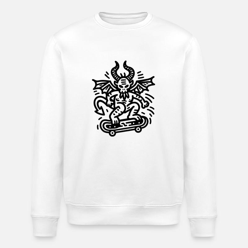 Devil Skateboard Doodle - Stanley/Stella ROLLER Unisex Organic Sweatshirt - white