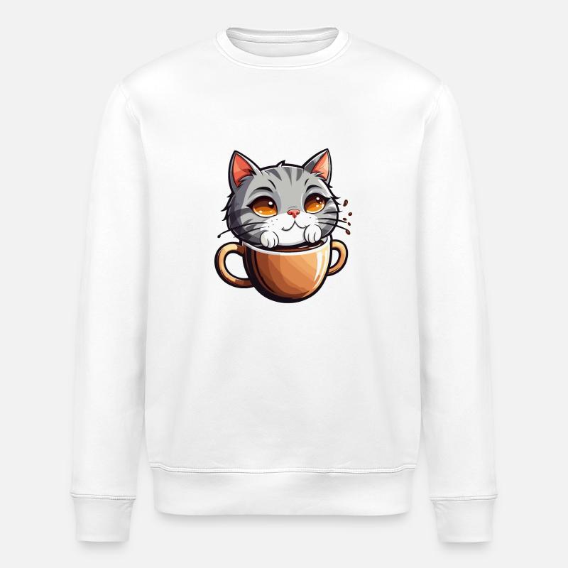 Katze badet in Kaffee - Stanley/Stella Unisex Bio-Sweatshirt ROLLER - Weiß