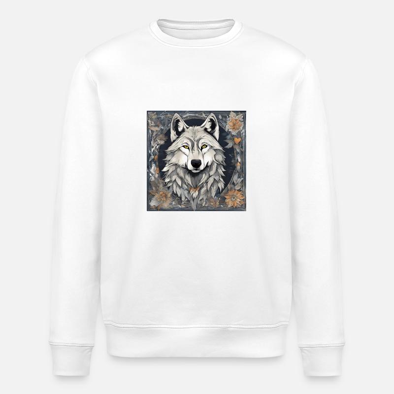 Kunstvolles herbstliches Wolfsmotiv - Stanley/Stella Unisex Bio-Sweatshirt ROLLER - Weiß
