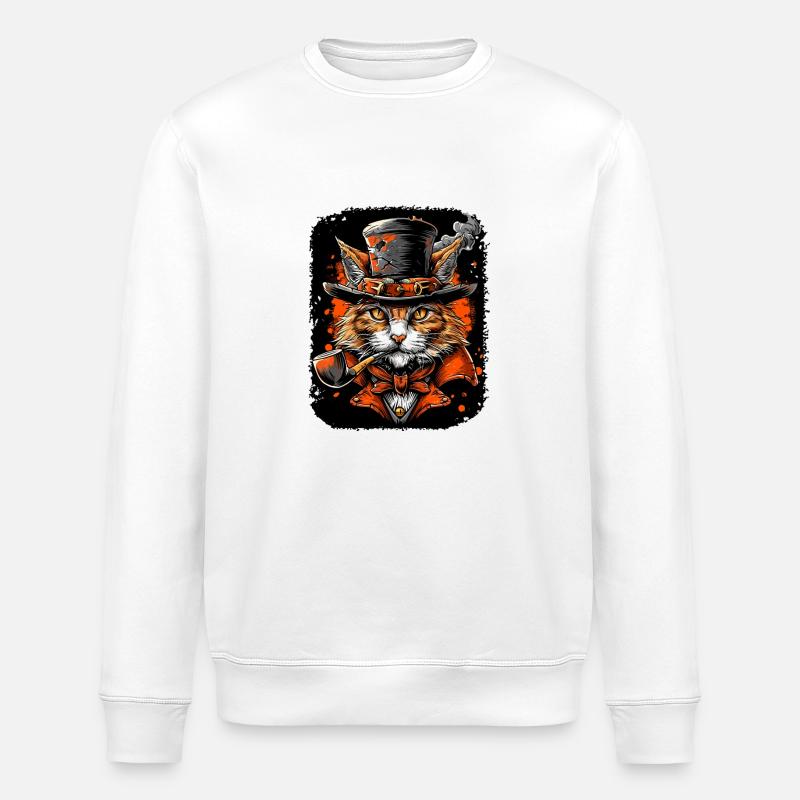 Steampunk Katze - Stanley/Stella Unisex Bio-Sweatshirt ROLLER - Weiß