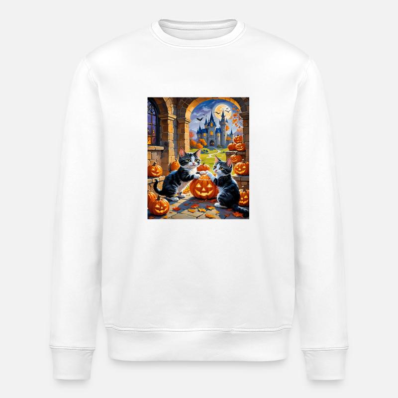 Château d’Halloween enchanté et chats - Sweat bio ROLLER Stanley/Stella Unisexe - blanc