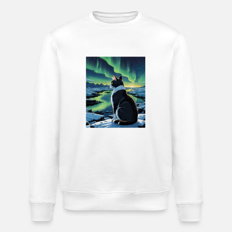 Aurora Feline Watcher - Stanley/Stella Unisex Bio-Sweatshirt ROLLER - Weiß