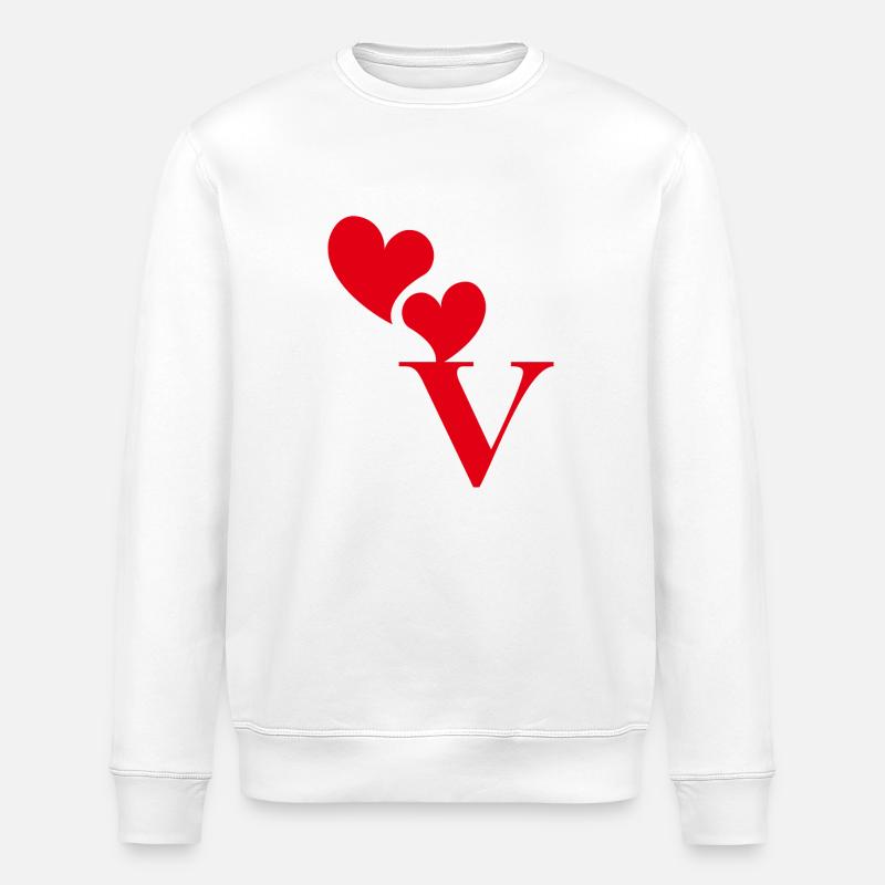 Buchstabe v rotes Herz - Stanley/Stella Unisex Bio-Sweatshirt ROLLER - Weiß