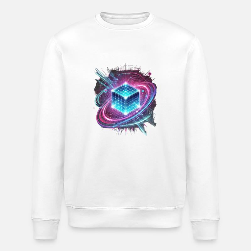 Futuristic Hologram Design – Glowing Cube - Stanley/Stella ROLLER Unisex Organic Sweatshirt - white