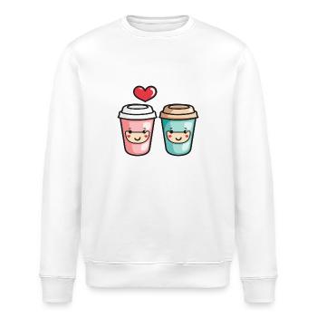 Coffee to go Paar Liebe Herz Kaffee Valentinstag - Stanley/Stella Unisex Bio-Sweatshirt ROLLER - Weiß - Vorne - Nik (191cm)