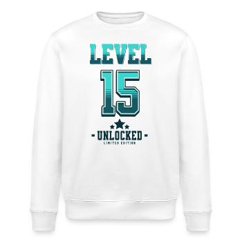 Niveau 15 débloqué – Anniversaire du joueur - Sweat bio ROLLER Stanley/Stella Unisexe - blanc - Devant - Nik (191cm)