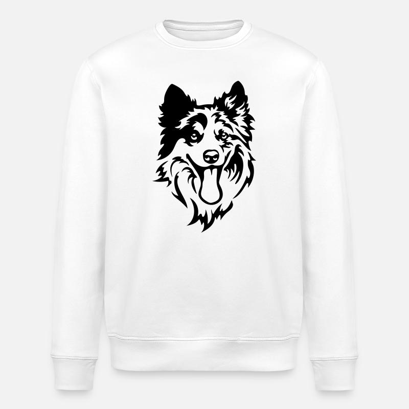 Border Collie Kopf - Stanley/Stella Unisex Bio-Sweatshirt ROLLER - Weiß