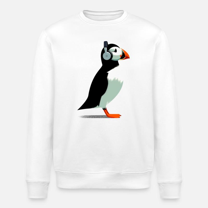 Papageitaucher mit Kopfhörern - Stanley/Stella Unisex Bio-Sweatshirt ROLLER - Weiß