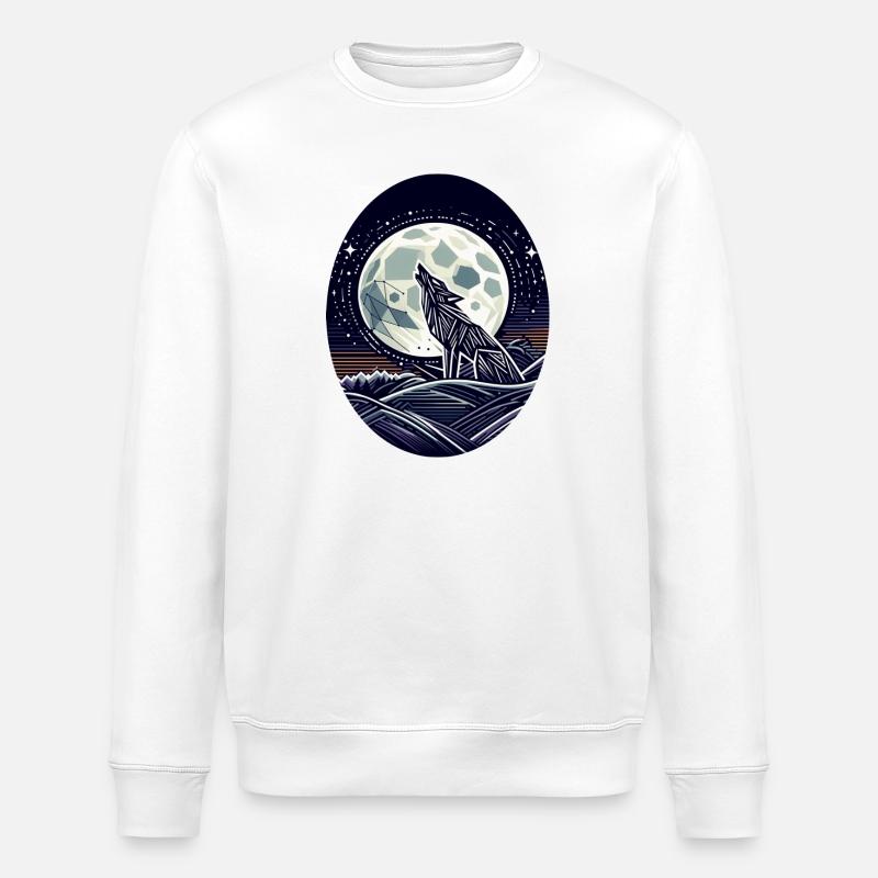 Geometric Wolf and Full Moon - Stanley/Stella ROLLER Unisex Organic Sweatshirt - white