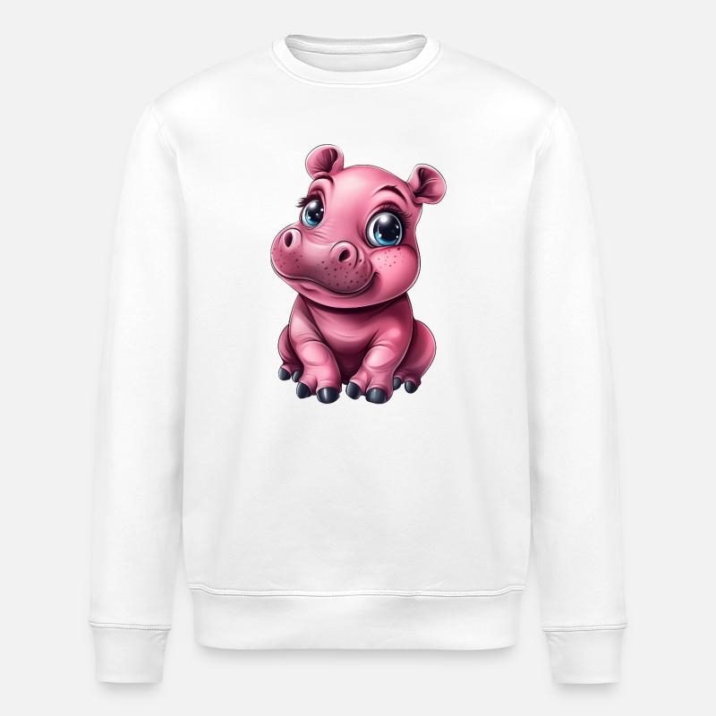 süßes pink rosa Baby Nilpferd - Stanley/Stella Unisex Bio-Sweatshirt ROLLER - Weiß