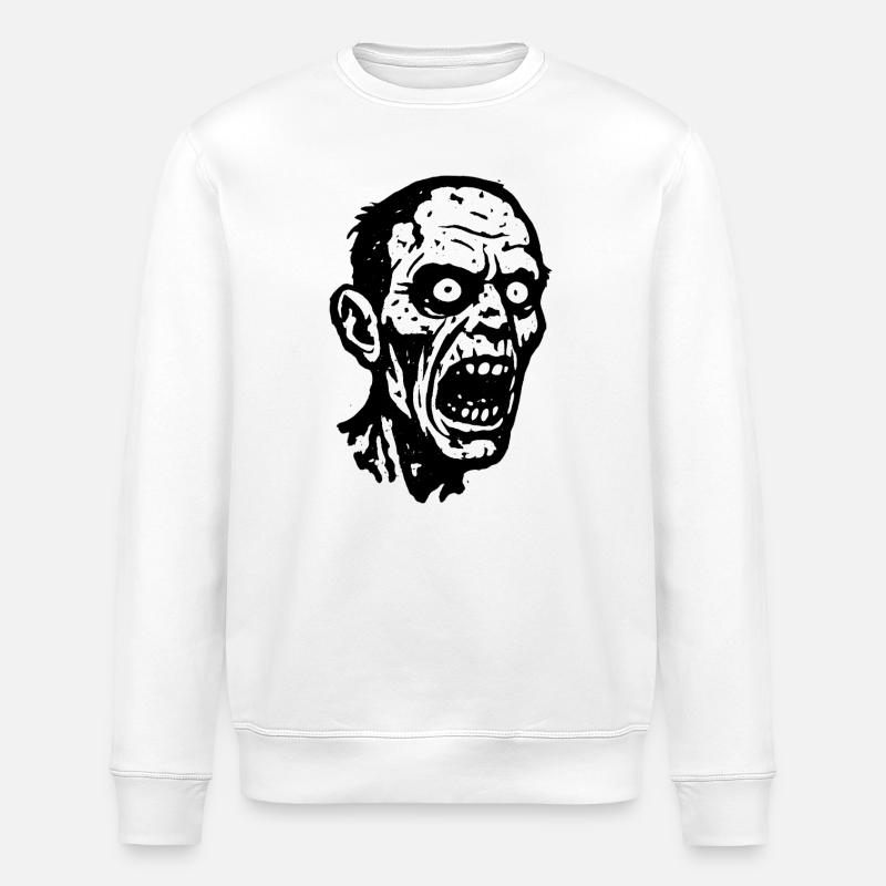 Tête de Zombie Hurlant Imprimer Halloween - Sweat bio ROLLER Stanley/Stella Unisexe - blanc