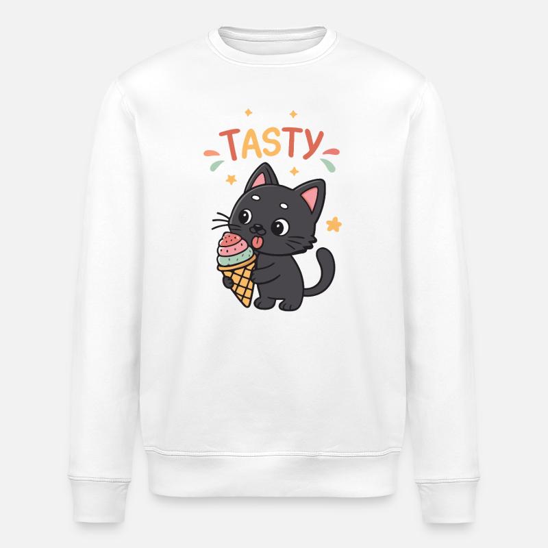 Kawaii TASTY Eiskaffer-Gourmet-Katze - Stanley/Stella Unisex Bio-Sweatshirt ROLLER - Weiß