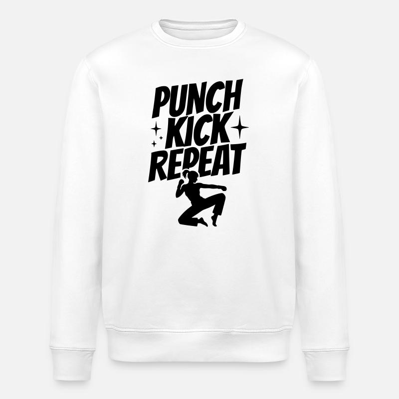 Kickboxer Silhouette - Punch, Kick, Repeat - Stanley/Stella ROLLER Unisex Organic Sweatshirt - white