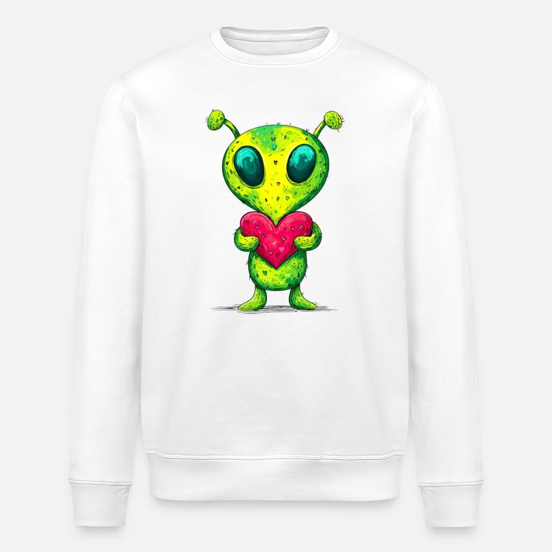 Alien with a heart - Stanley/Stella ROLLER Unisex Organic Sweatshirt - white