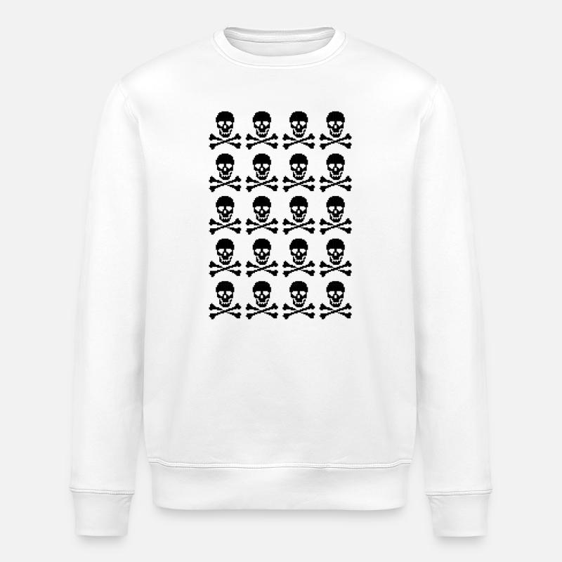 Motif de crânes pixelisés - Sweat bio ROLLER Stanley/Stella Unisexe - blanc