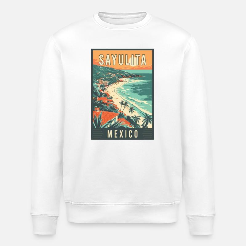 Découvrez Sayulita Mexico Tropical Paradise - Sweat bio ROLLER Stanley/Stella Unisexe - blanc