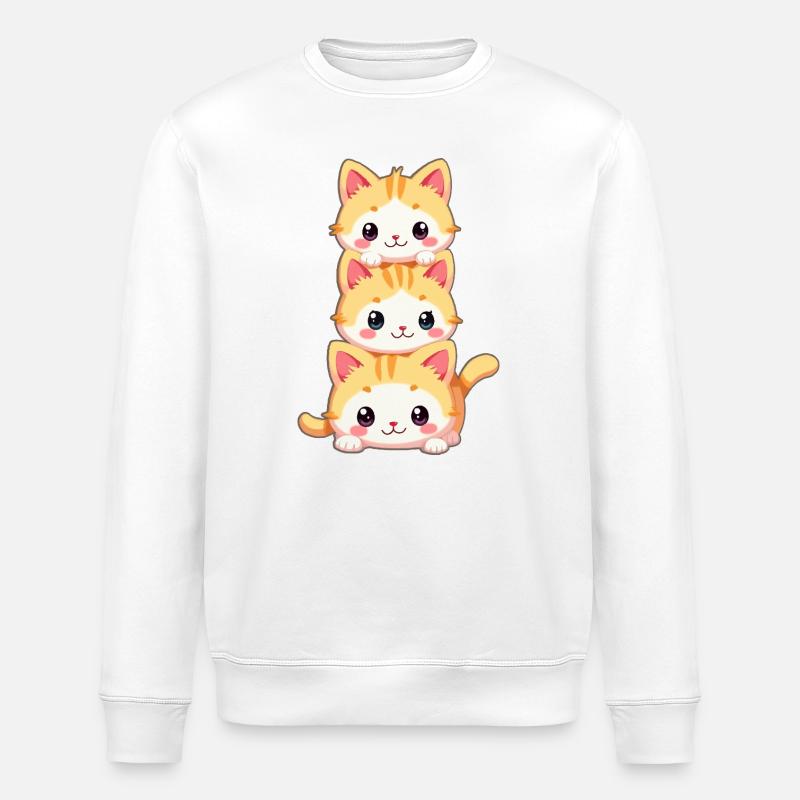 Stacked Kitten Trio - Stanley/Stella ROLLER Unisex Organic Sweatshirt - white
