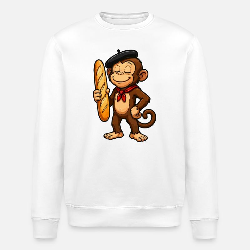 Baguette monkey with beret - Stanley/Stella ROLLER Unisex Organic Sweatshirt - white