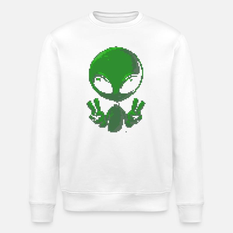 Pixel Alien Peace Sign - Stanley/Stella ROLLER Unisex Organic Sweatshirt - white