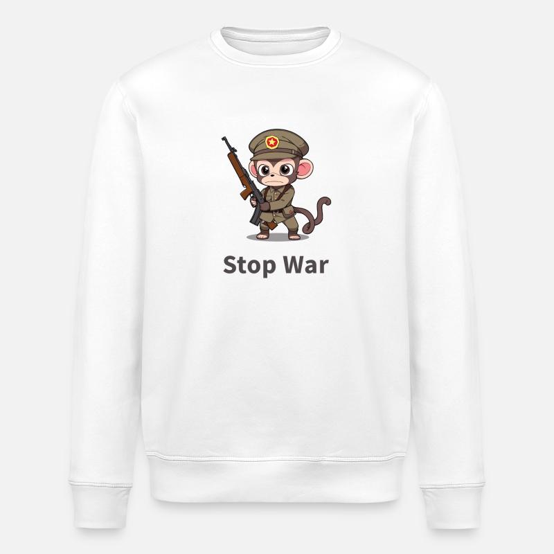 STOP WAR MONKEY - Stanley/Stella Unisex Bio-Sweatshirt ROLLER - Weiß