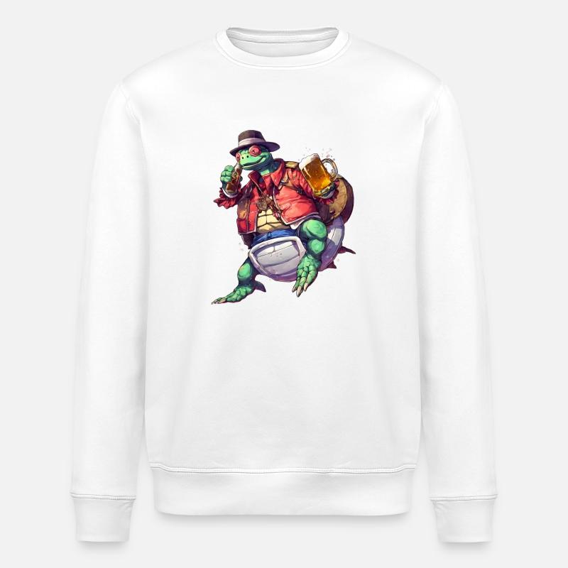 Chill & Shell: Schildkröte mit Bier-Tee - Stanley/Stella Unisex Bio-Sweatshirt ROLLER - Weiß