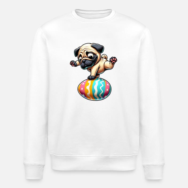 Easter Pug Breakdance, Egg Balance - Stanley/Stella ROLLER Unisex Organic Sweatshirt - white