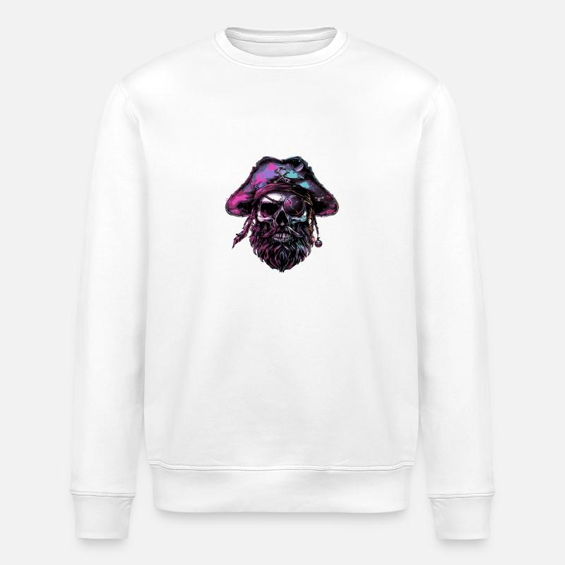 Pirate Skull Captain - Stanley/Stella ROLLER Unisex Organic Sweatshirt - white