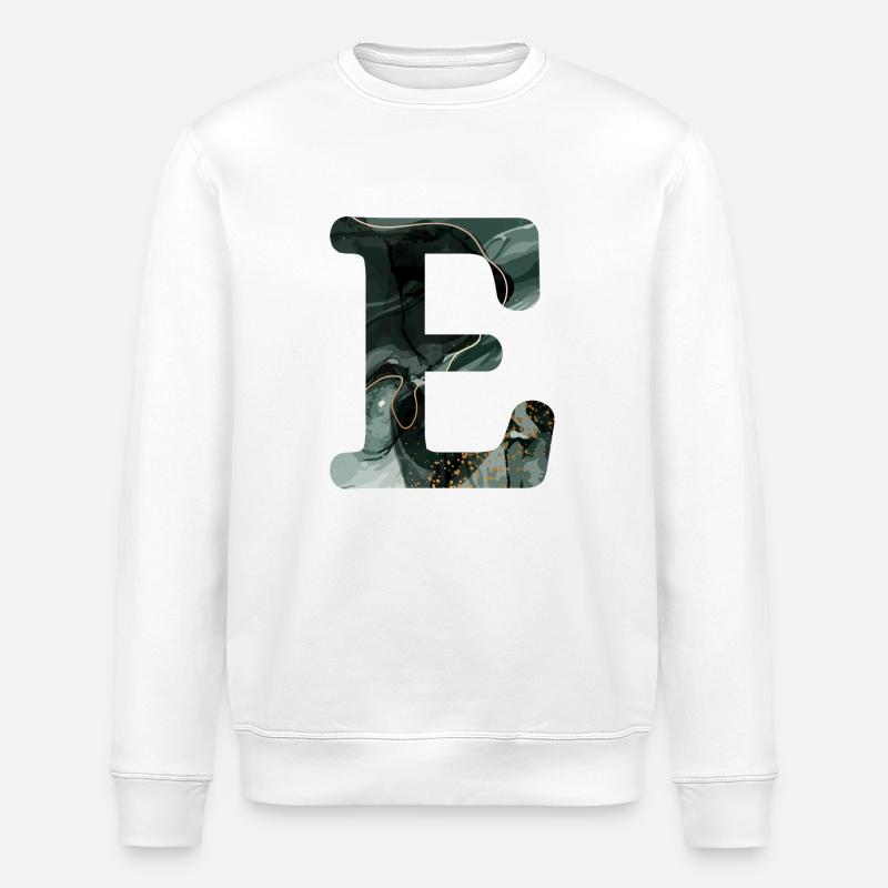 Green Marbled Letter E - Stanley/Stella ROLLER Unisex Organic Sweatshirt - white