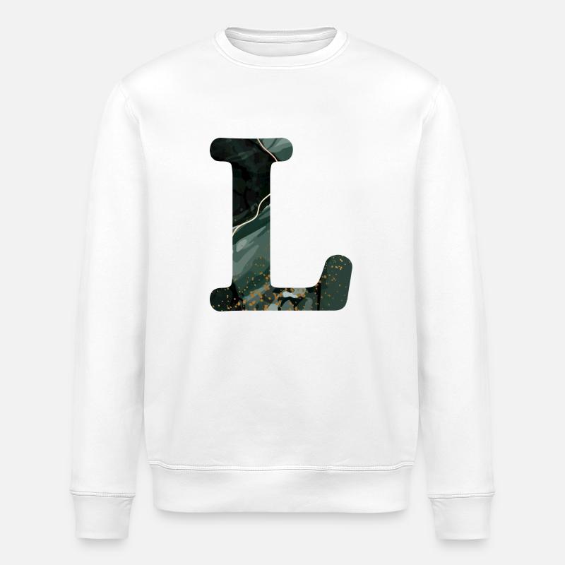 Lettre l marbré vert - Sweat bio ROLLER Stanley/Stella Unisexe - blanc
