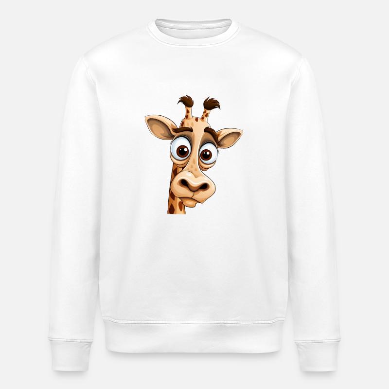 Crazy Giraffe mit Glubschaugen - Stanley/Stella Unisex Bio-Sweatshirt ROLLER - Weiß