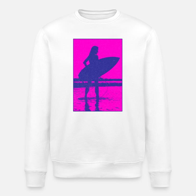 Neon Silhouette Surfer Beach - Stanley/Stella ROLLER Unisex Organic Sweatshirt - white