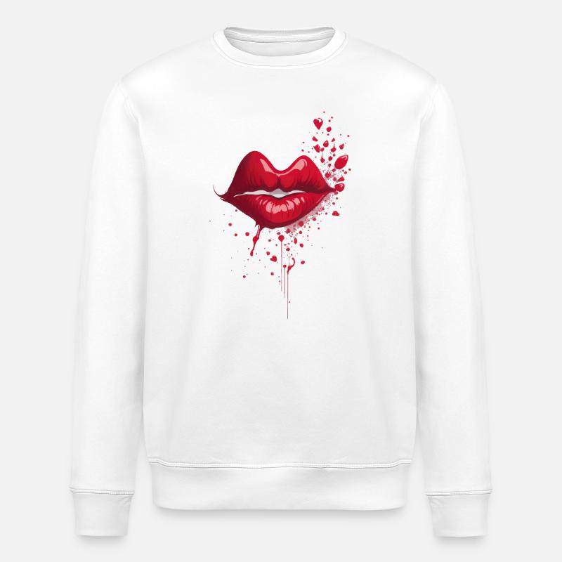 Embrasser les lèvres rouges Splash - Sweat bio ROLLER Stanley/Stella Unisexe - blanc