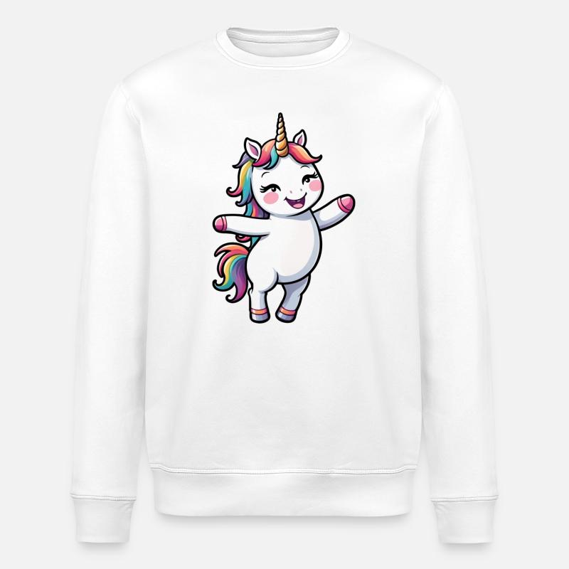 Kinder süßes Cartoon Einhorn - Stanley/Stella Unisex Bio-Sweatshirt ROLLER - Weiß