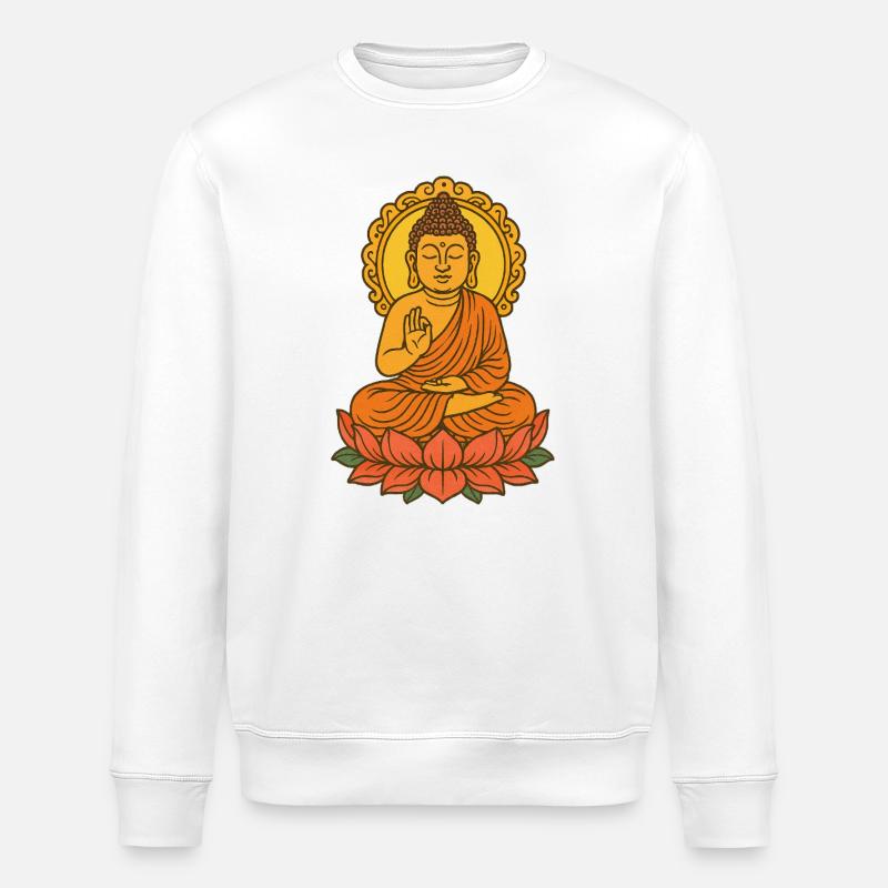 Meditatives Buddha-auf-Lotus-Design - Stanley/Stella Unisex Bio-Sweatshirt ROLLER - Weiß