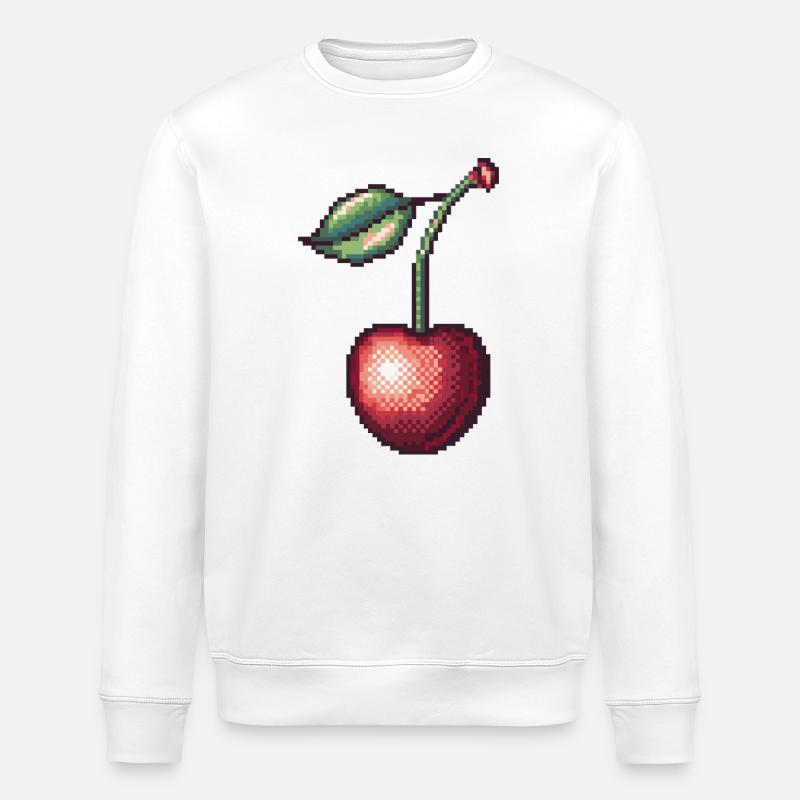 Retro Pixel Kirsche - Stanley/Stella Unisex Bio-Sweatshirt ROLLER - Weiß