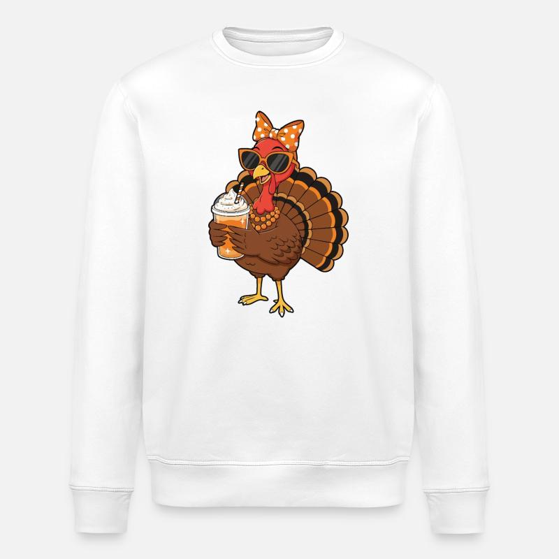 Turkey Coffee Lover Funny Thanksgiving Vibe - Stanley/Stella ROLLER Unisex Organic Sweatshirt - white
