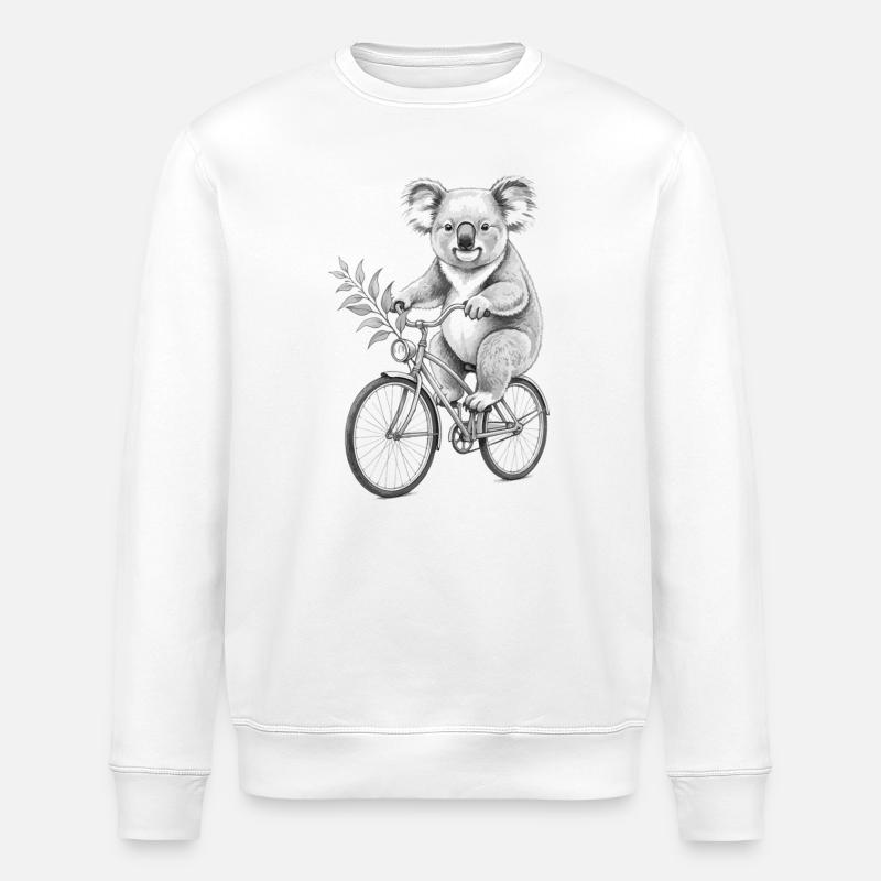 Koala auf Fahrrad mit Blättern - Stanley/Stella Unisex Bio-Sweatshirt ROLLER - Weiß