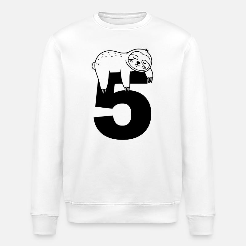 Sleeping sloth on the number five - Stanley/Stella ROLLER Unisex Organic Sweatshirt - white