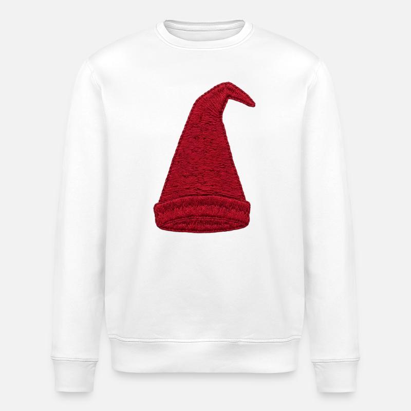Gnome hat in embroidered look (printed) - Stanley/Stella ROLLER Unisex Organic Sweatshirt - white