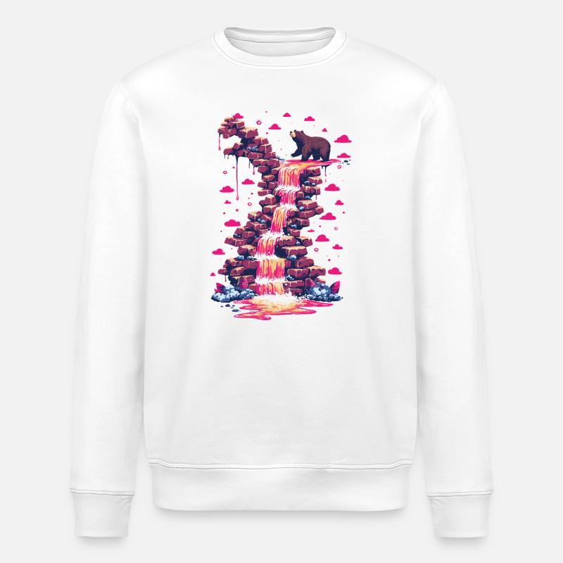 Pink waterfall with bear light - Stanley/Stella ROLLER Unisex Organic Sweatshirt - white