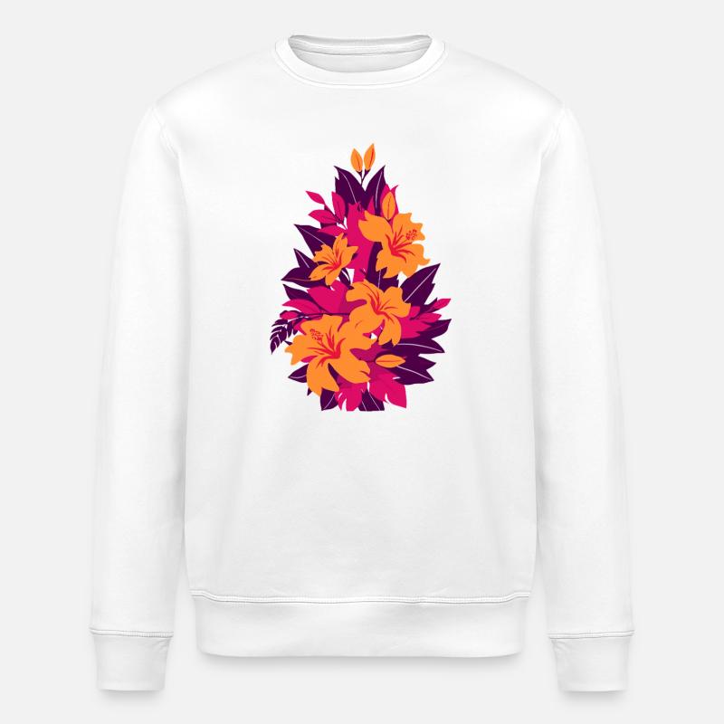 Hibiskus Neon Feuerblüten - Stanley/Stella Unisex Bio-Sweatshirt ROLLER - Weiß